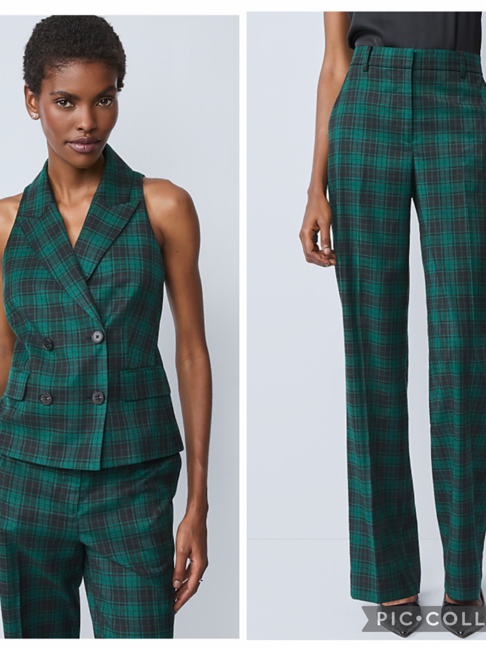 Ann Taylor Green Black Vest Pants Suit Set 12 14 NWT Ponderosa Pine Tartan Plaid